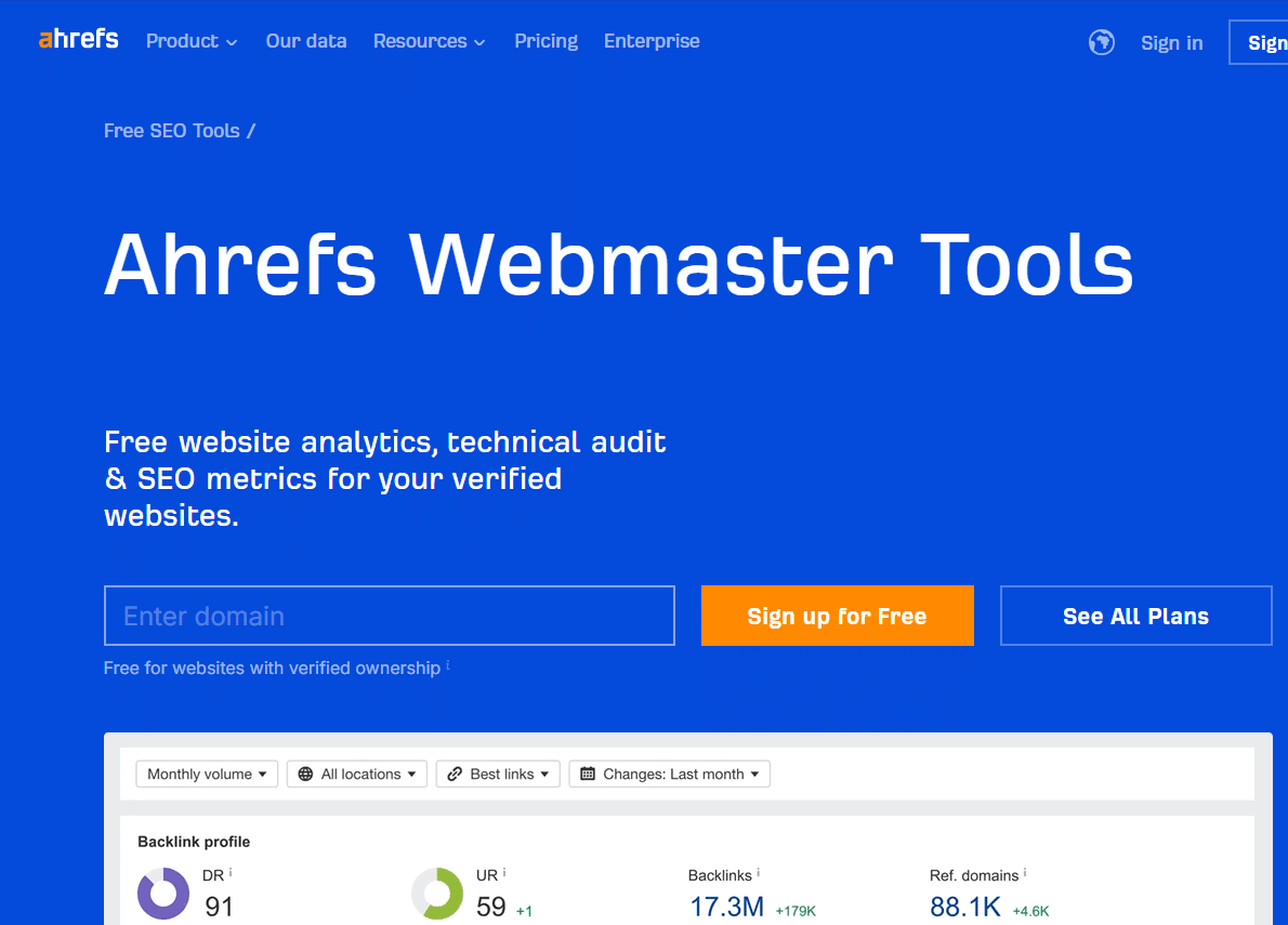 Outil d'Analyse SEO Gratuit - Ahrefs Webmaster Tools