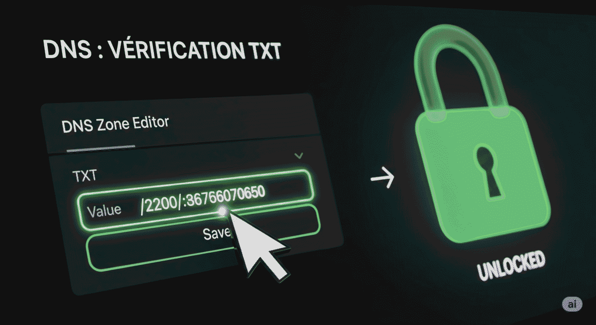 interface de gestion DNS (ex: OVH) avec les champs TXT remplis